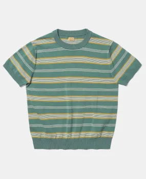 1950s Ribbed Striped Knit T-Shirt - Green