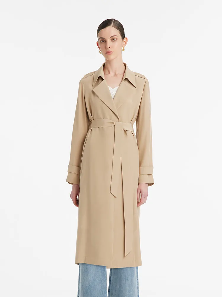 22 Momme Mulberry Silk Wrapped Women Trench Coat With Belt