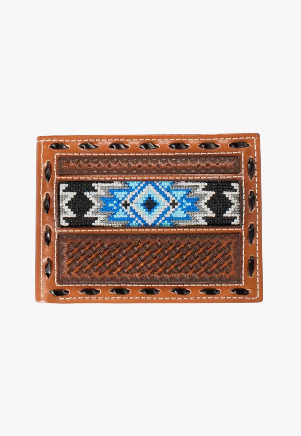 3D Mens Blue Diamond Inlay Bifold Wallet