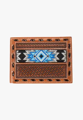 3D Mens Blue Diamond Inlay Bifold Wallet