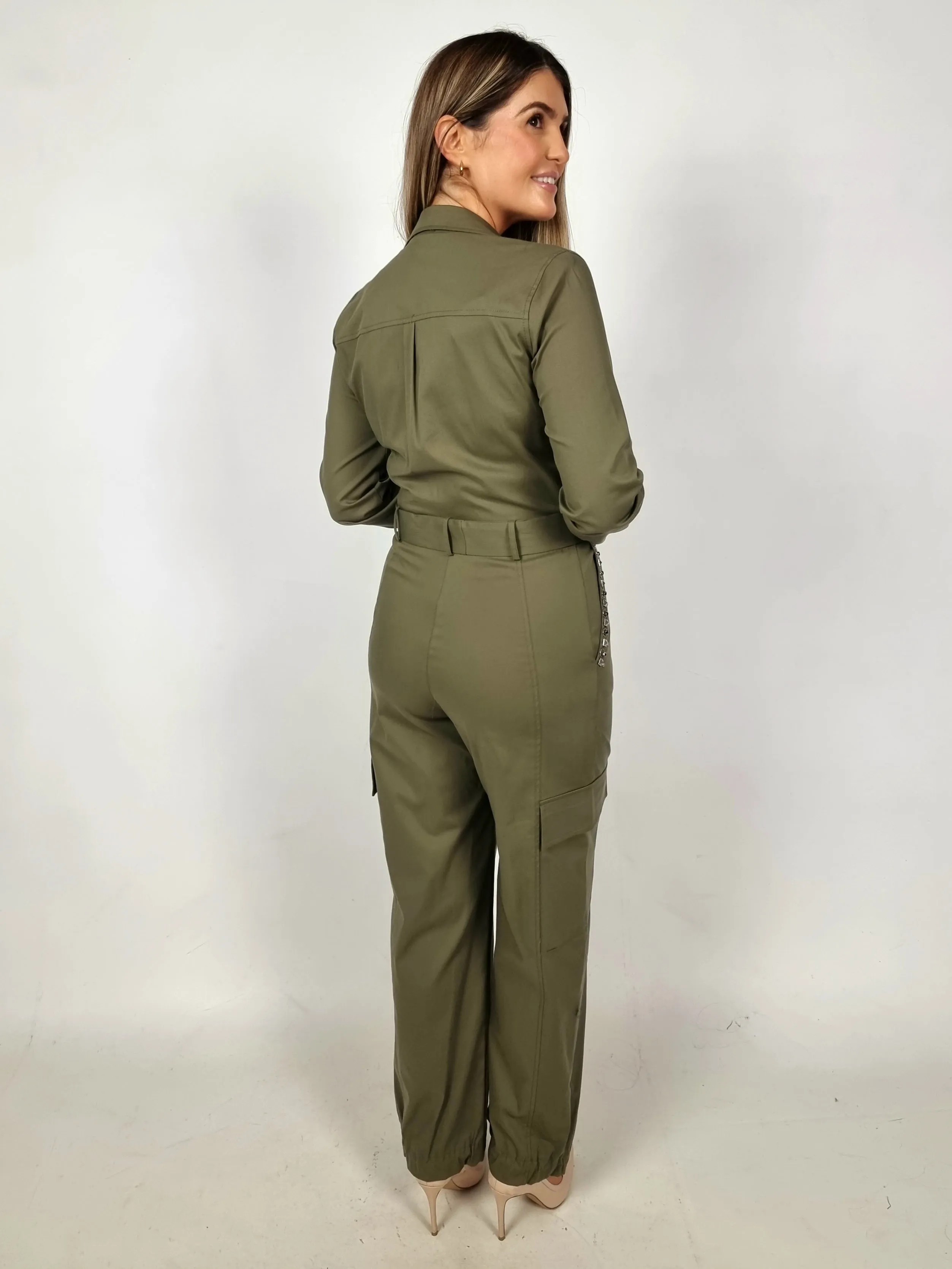 Access Fashion Olive Green Embroidered Jumpsuit