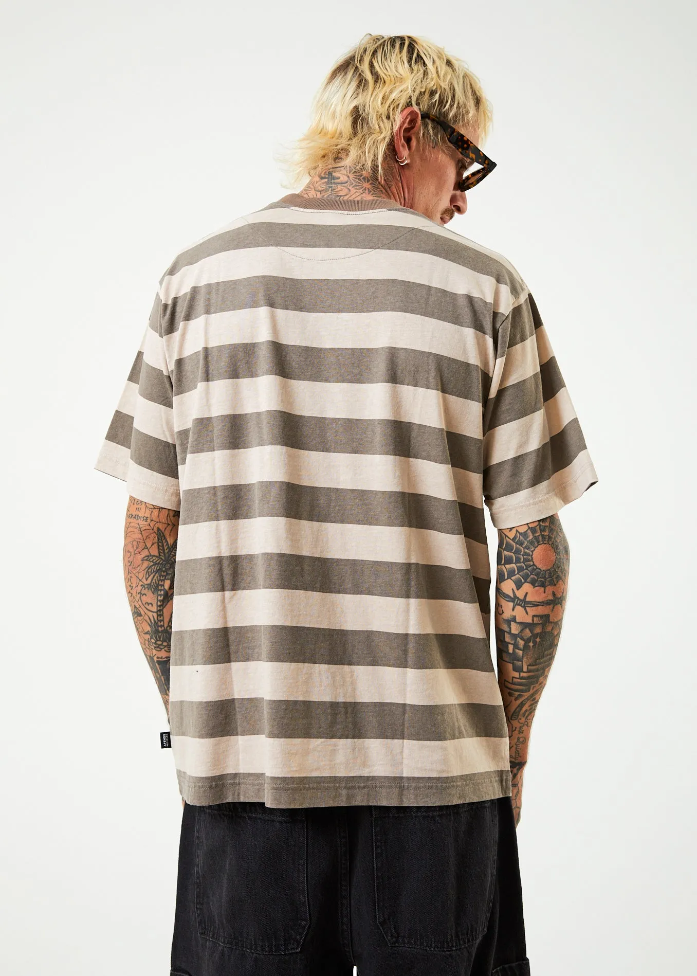 AFENDS Mens Sideline - Retro Striped T-Shirt - Beechwood