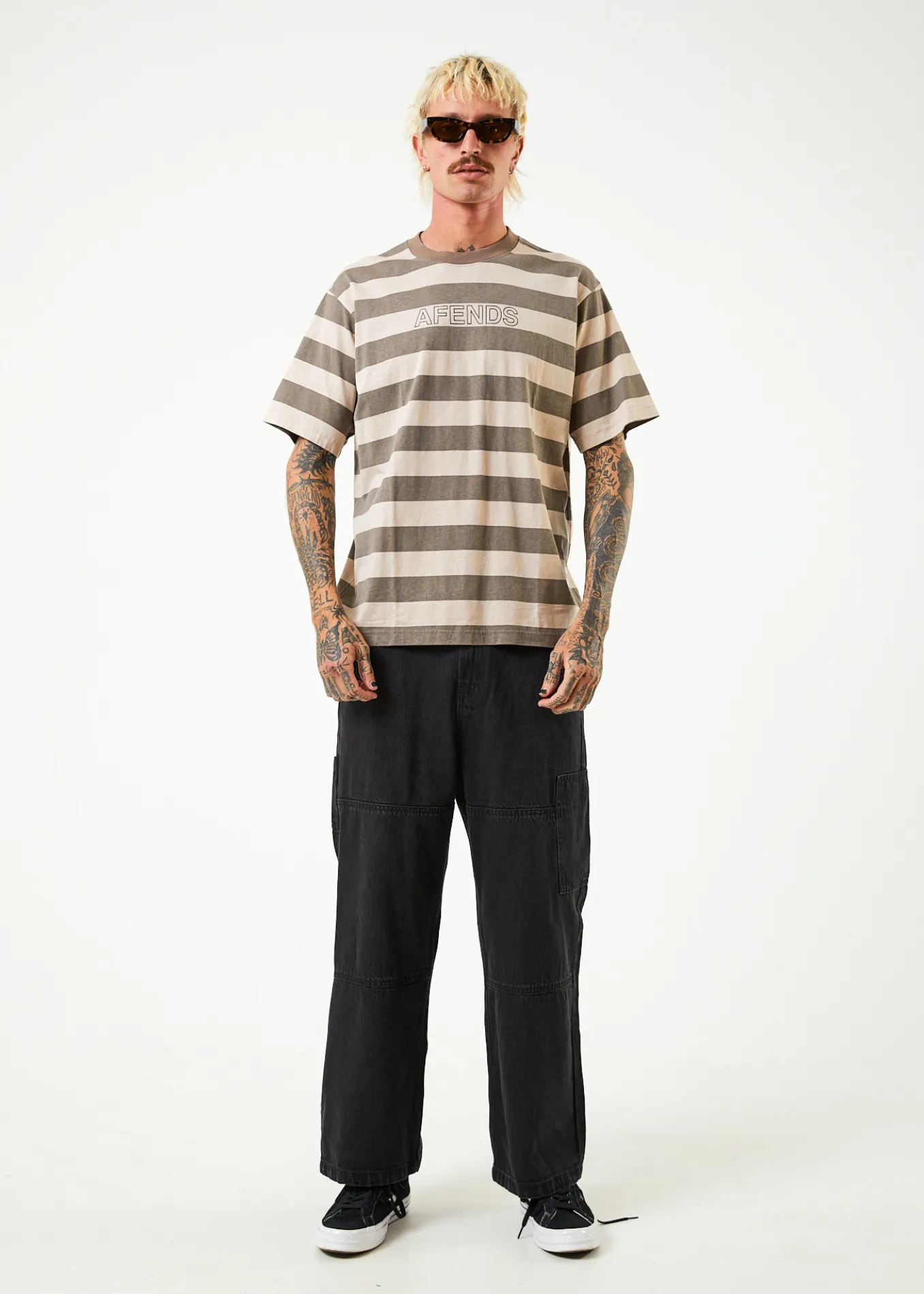 AFENDS Mens Sideline - Retro Striped T-Shirt - Beechwood