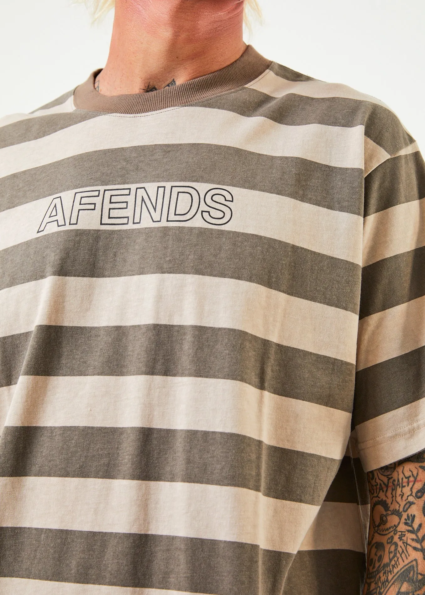 AFENDS Mens Sideline - Retro Striped T-Shirt - Beechwood