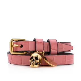 Alexander McQueen Croc Embossed Skull Double-Wrap Bracelet (SHF-20884)