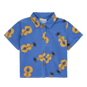 Baby Acoustic Guitar All Over Woven Shirt in Navy Blue by Bobo Choses