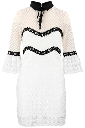 Bell-Sleeve Lace Trim Dress