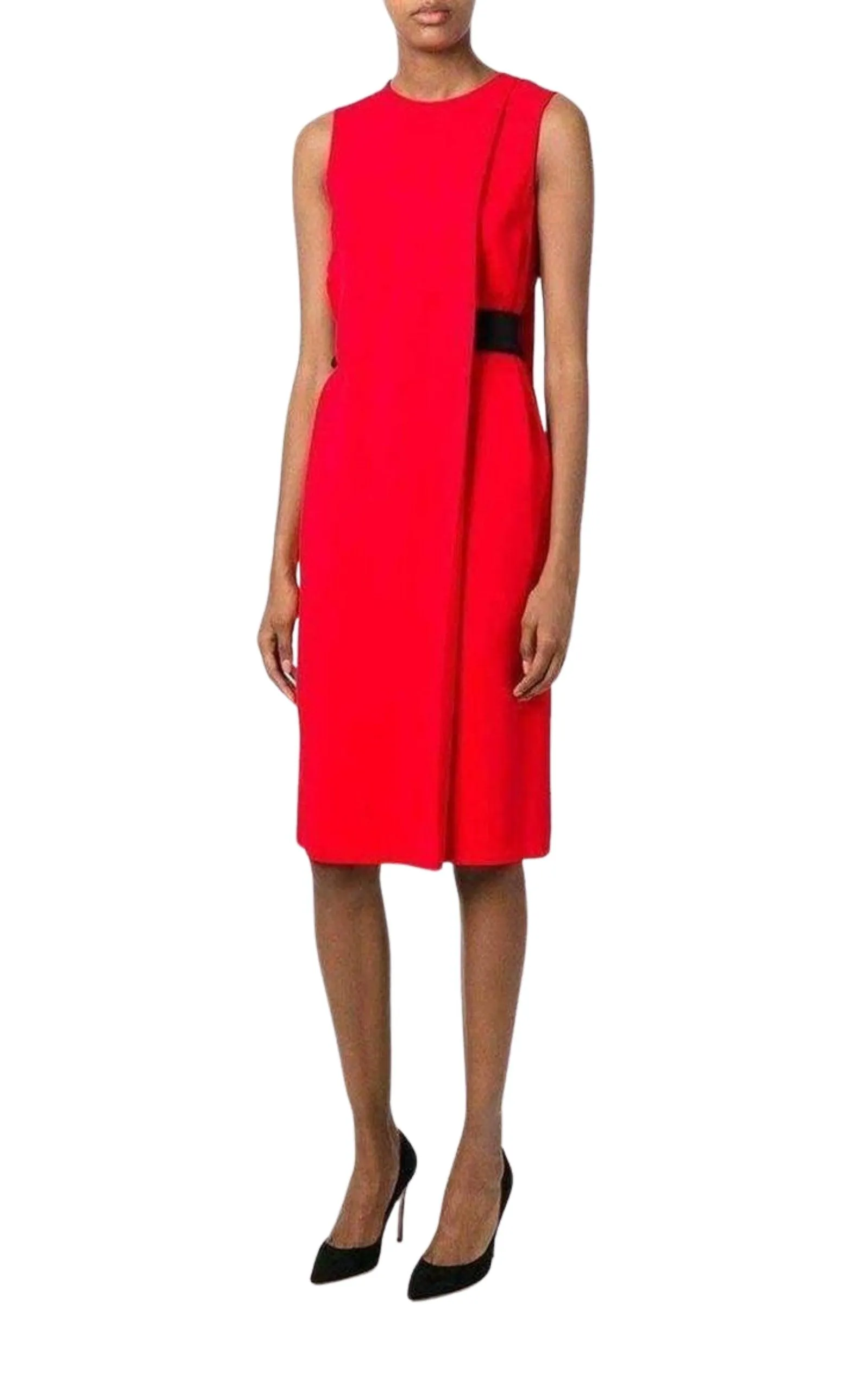 Belt Detail Red Sheath Dress