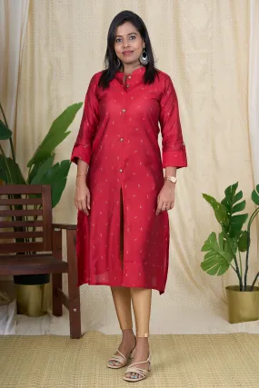 Best Kurta for Women - Red Viscose Silk Kurta with Chinese Collar