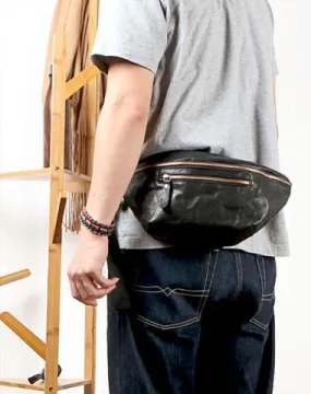 Black Casual Leather Mens Fanny Pack Brown Waist Bag Waist Pack Hip Bag Bum Pack For Men