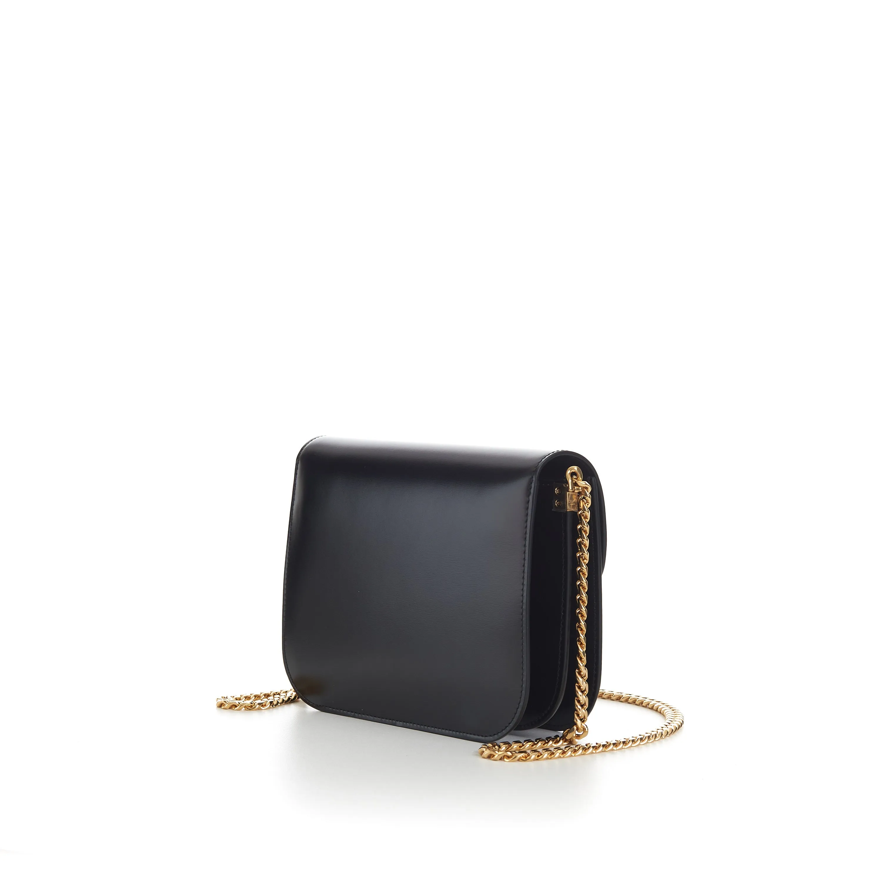 Black College Triomphe Bag - Shiny Calfskin, Chain Strap