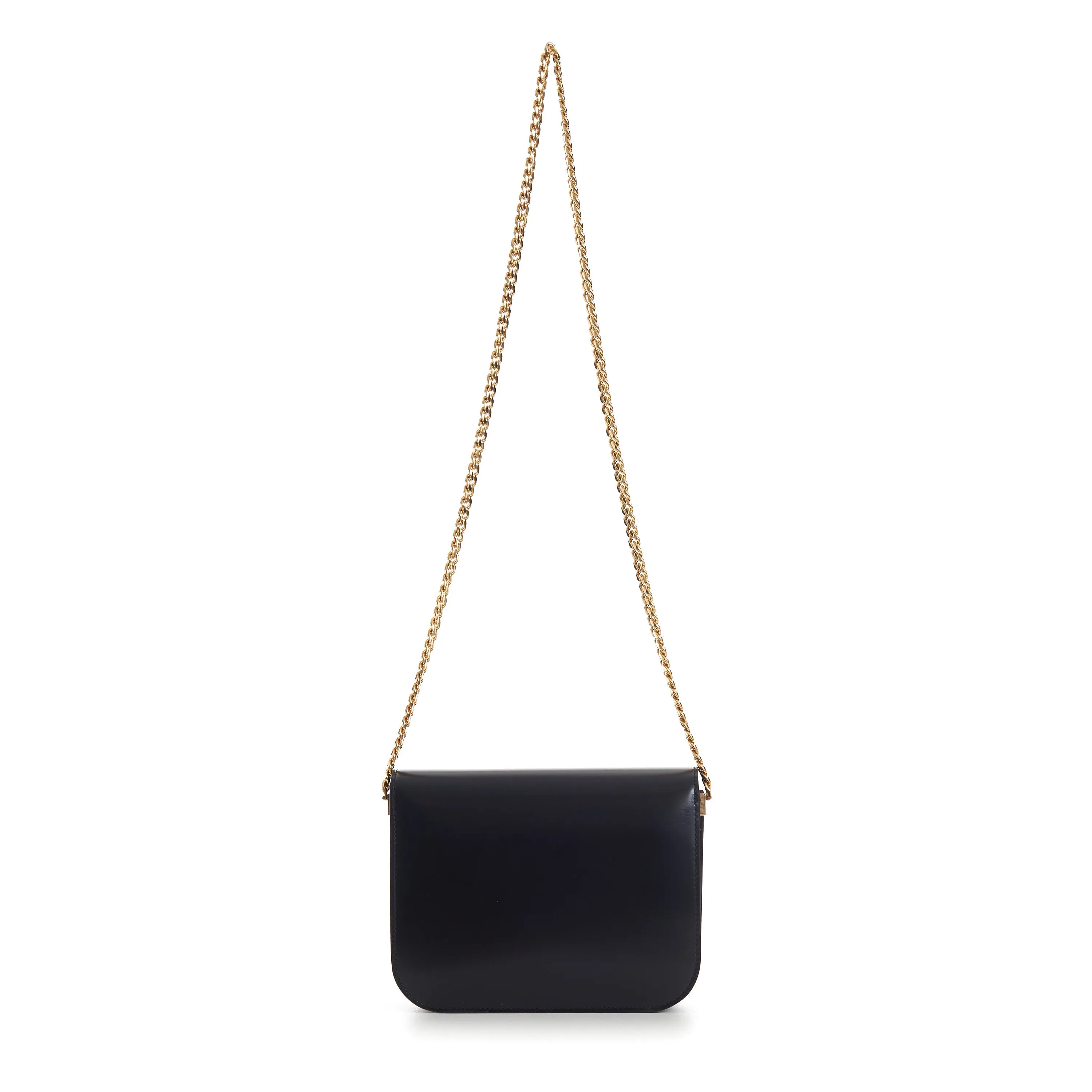 Black College Triomphe Bag - Shiny Calfskin, Chain Strap