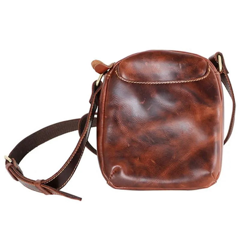 Black Leather Mens Casual Mini Phone Bags Messenger Bags Amber Postman Bag For Men