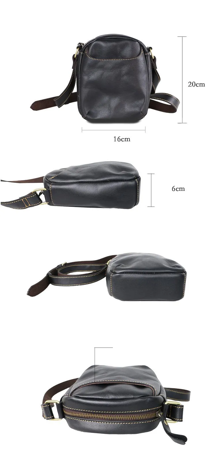 Black Leather Mens Casual Mini Phone Bags Messenger Bags Amber Postman Bag For Men