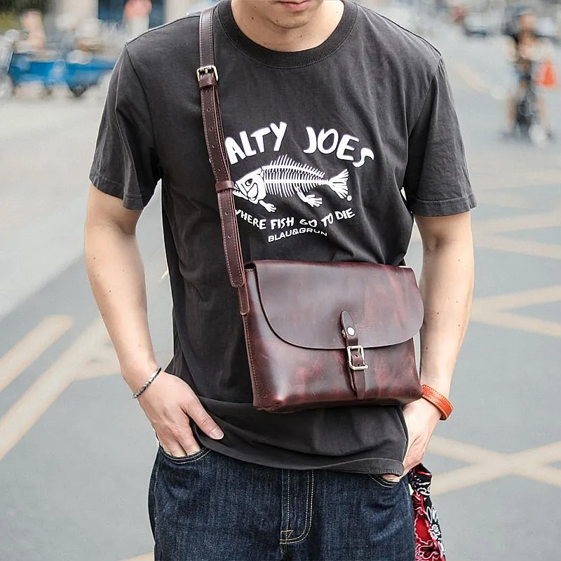 Black Leather Mens Casual Small Postman Bag Courier Bags Coffee Messenger Bag For Men