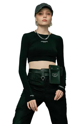 Black Round-Neck Fitted Crop Top