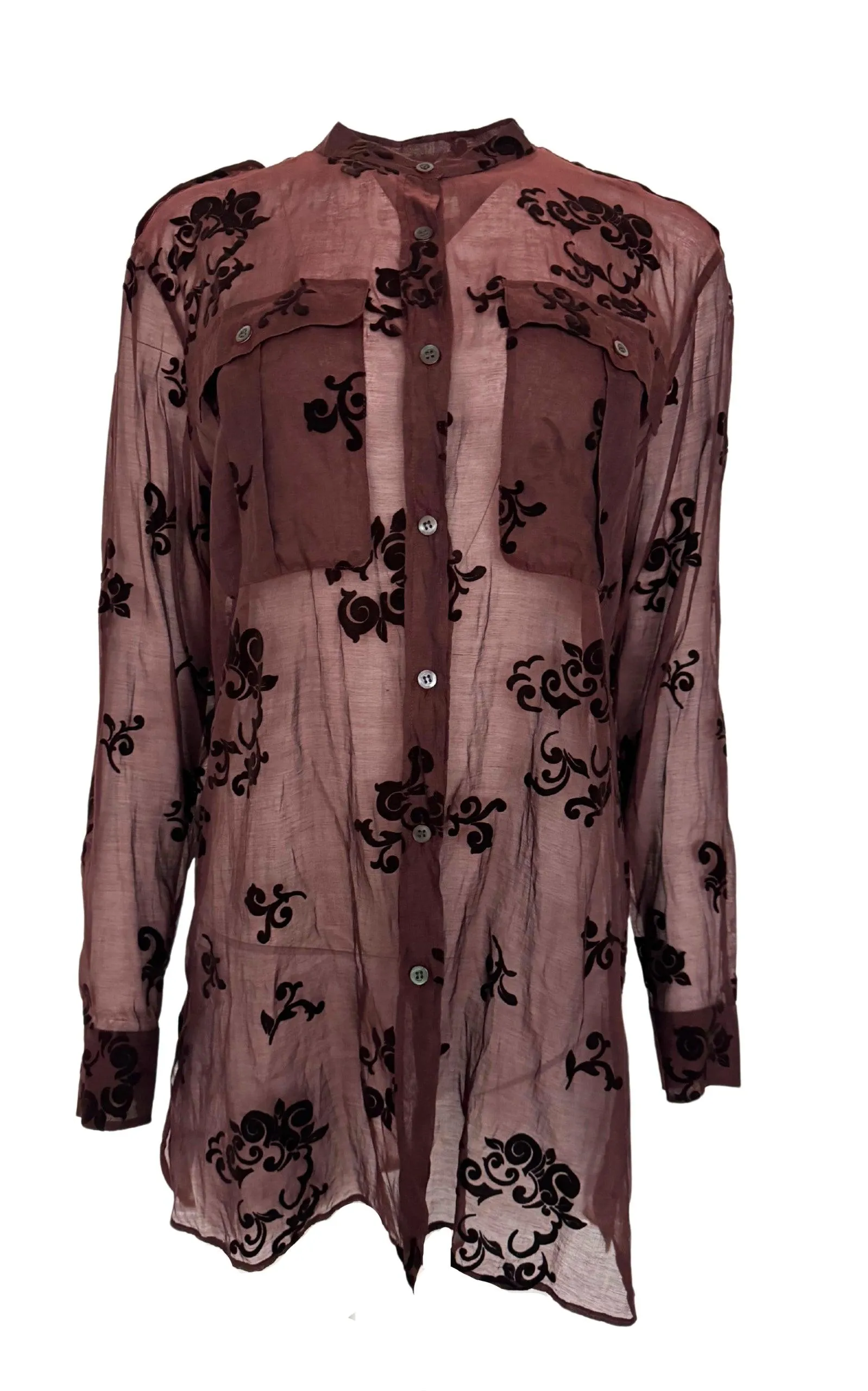 Burgundy Floral Silk Blend Shirt