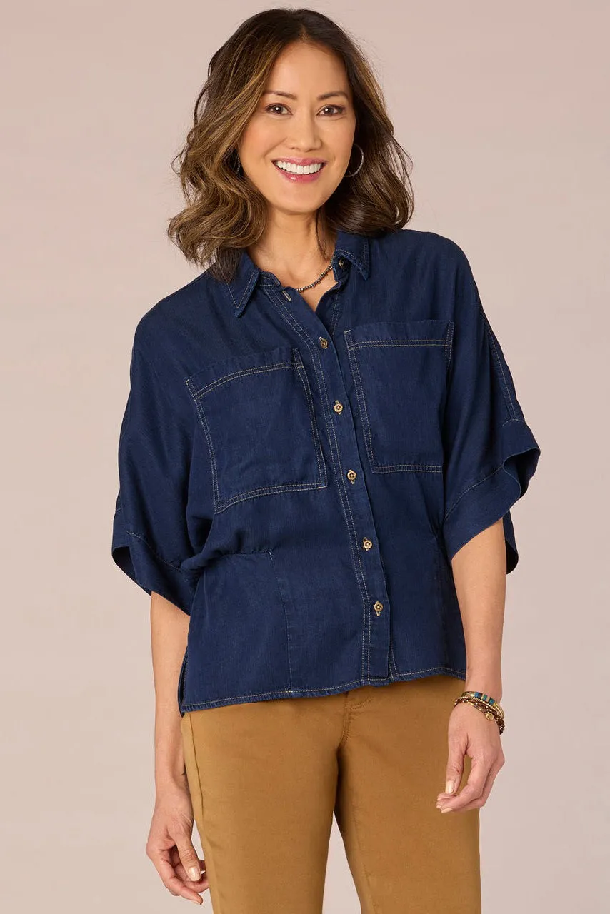 Button Down Peplum Woven Shirt