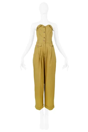 BYBLOS KHAKI COTTON STRAPLESS JUMPSUIT 1992