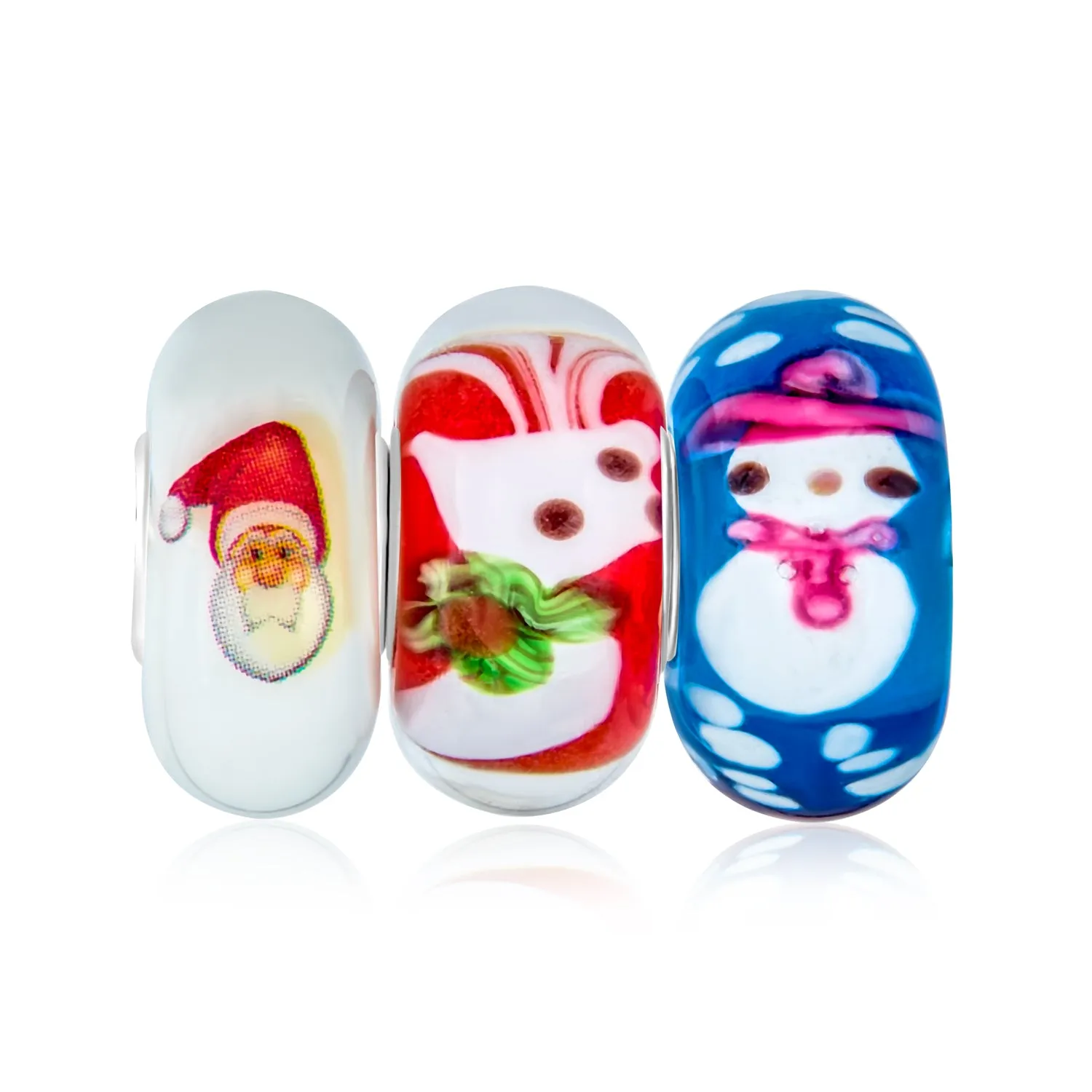 Christmas Flower Santa Claus Snowman Candy Cane Murano Glass Bead