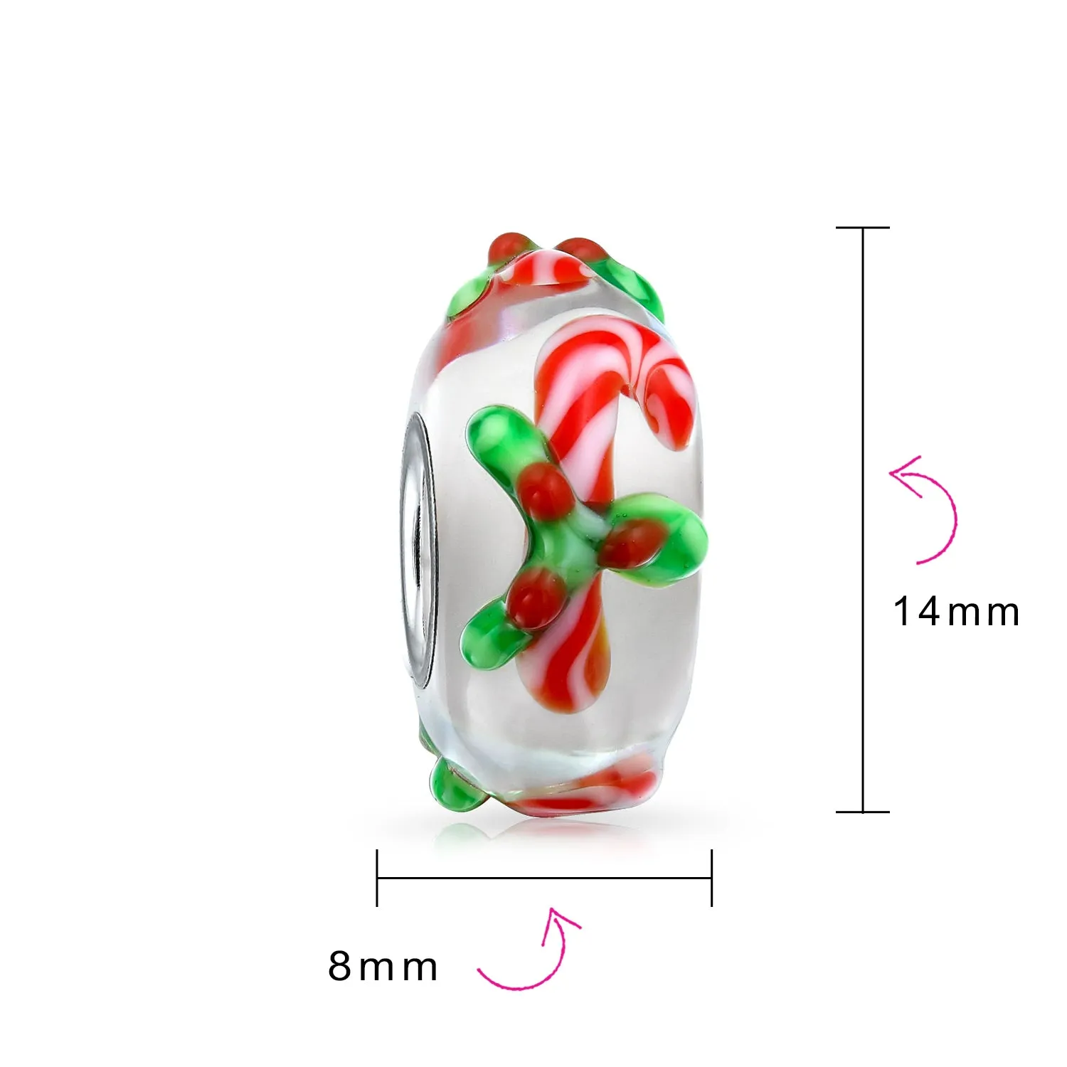 Christmas Flower Santa Claus Snowman Candy Cane Murano Glass Bead