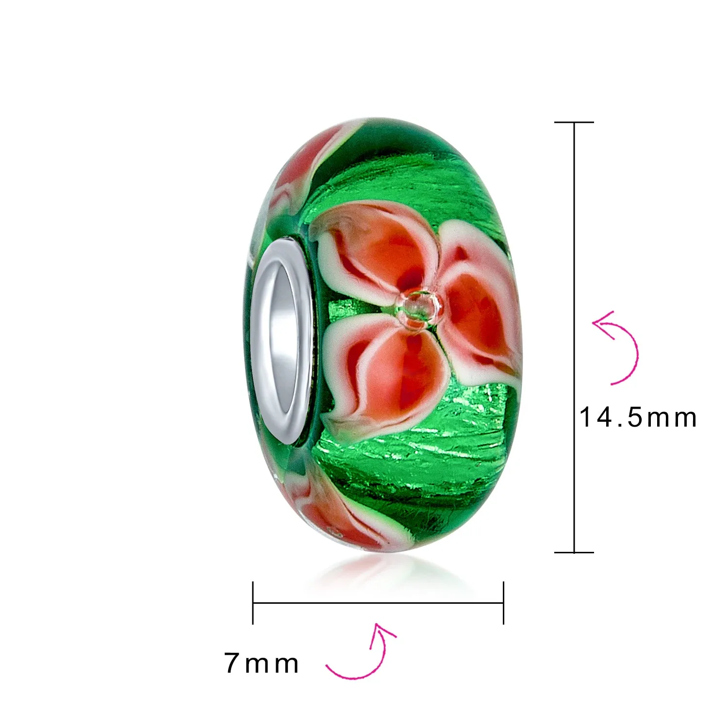 Christmas Flower Santa Claus Snowman Candy Cane Murano Glass Bead