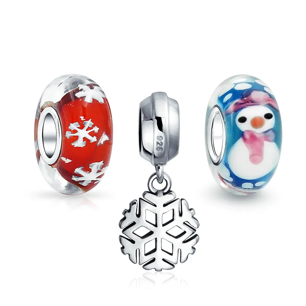 Christmas Flower Santa Claus Snowman Candy Cane Murano Glass Bead