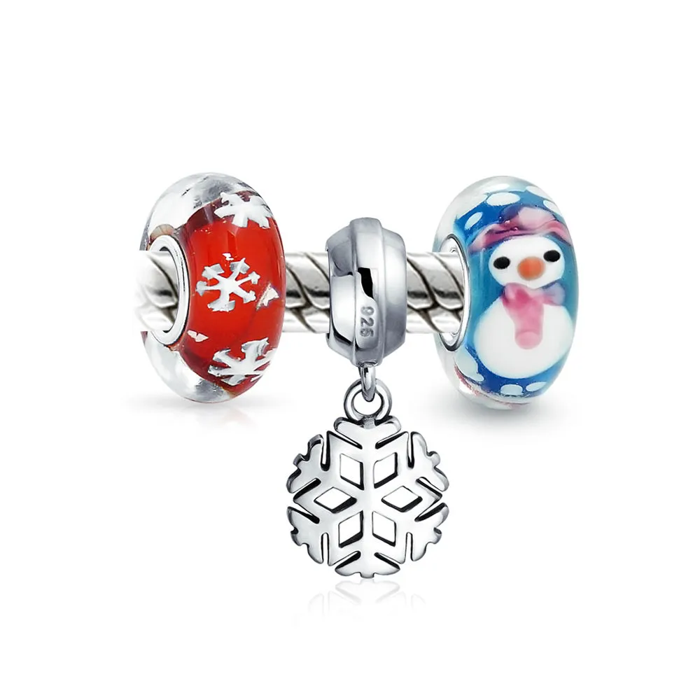 Christmas Flower Santa Claus Snowman Candy Cane Murano Glass Bead