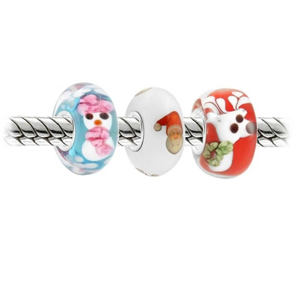 Christmas Flower Santa Claus Snowman Candy Cane Murano Glass Bead