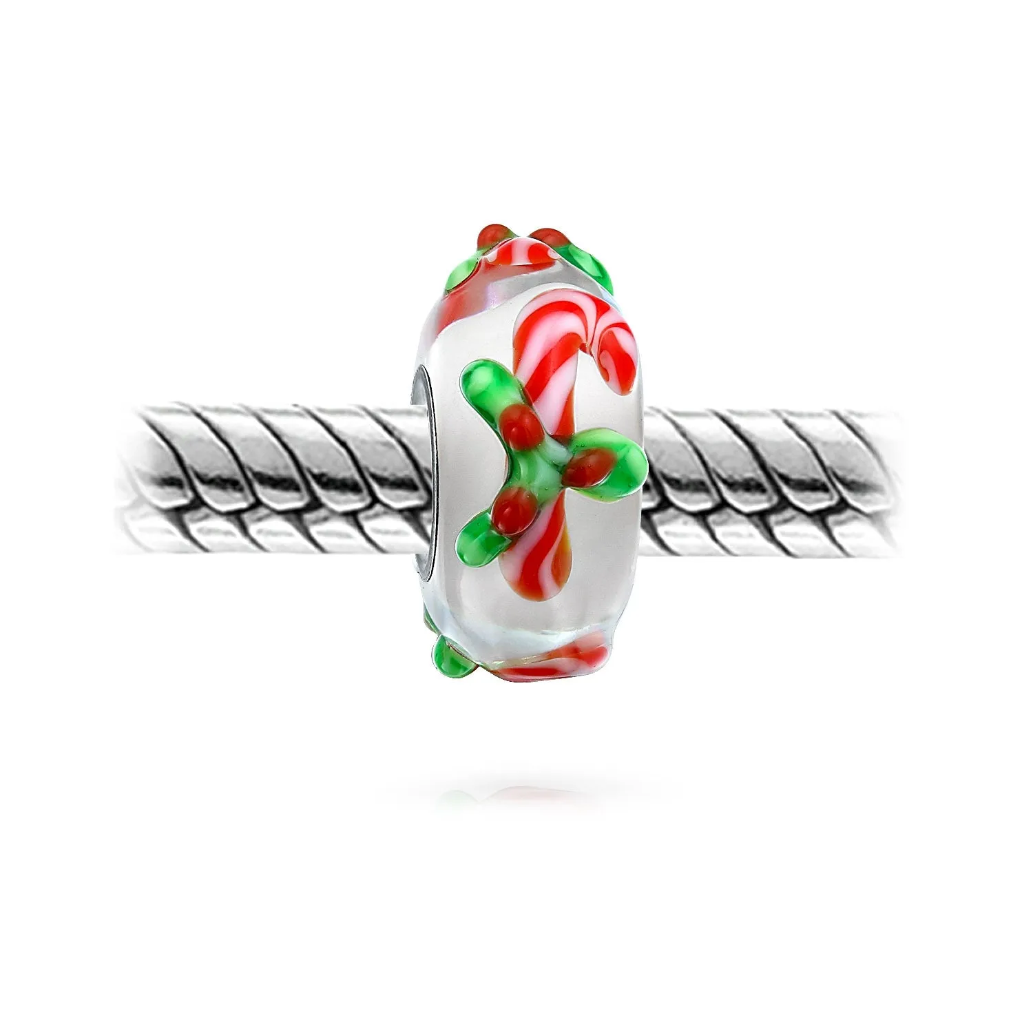 Christmas Flower Santa Claus Snowman Candy Cane Murano Glass Bead