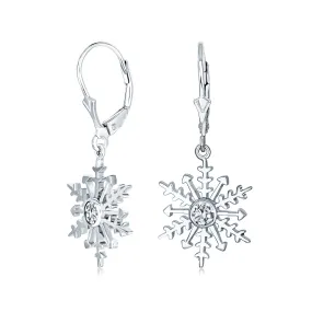 Christmas Snowflake Drop Leverback Earrings Pendant Necklace 925 Sterling Silver