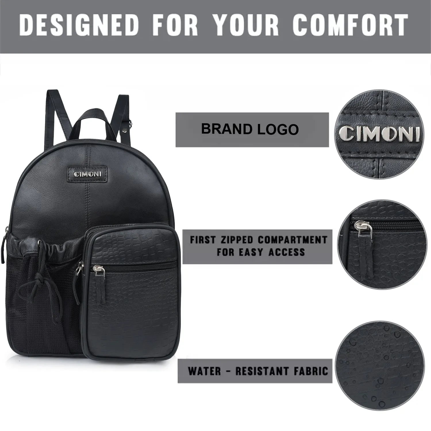 CIMONI Women Brand Logo Leather Backpack