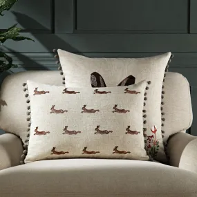 Country Collection Leaping Hare Repeat Embroidered Linen Blend Cushion