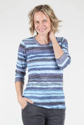 Crushed Stripe Crew Top, Frost Blue