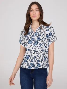 Floral Print Button-Front Bowling Shirt