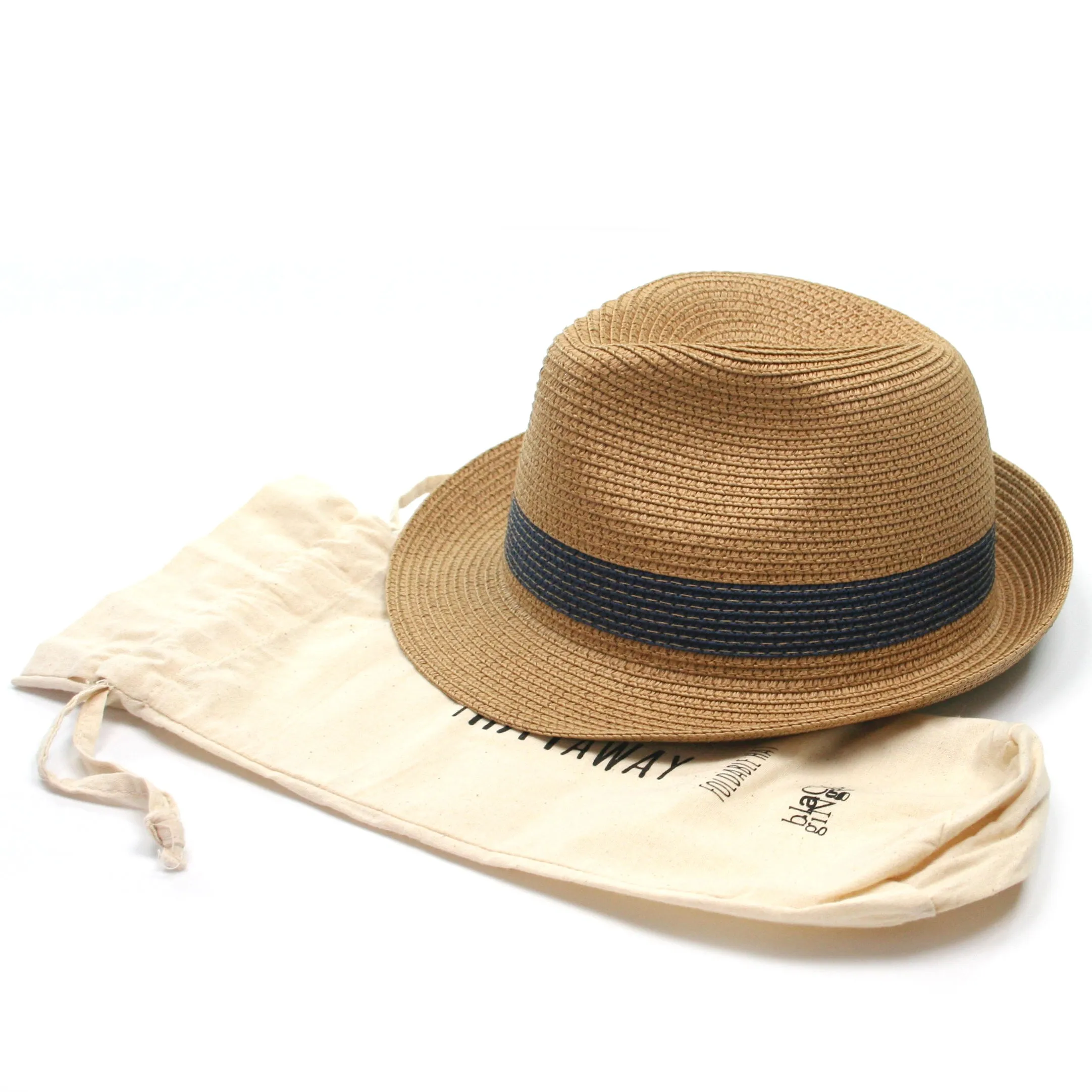 Folding Travel Trilby Sun Hat with a Blue Band