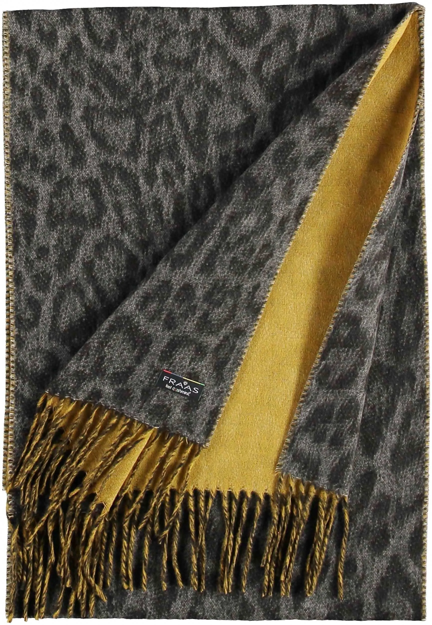 Fraas 625273-960 Charcoal Chartreuse Double Face Animal Print Cashmink Scarf