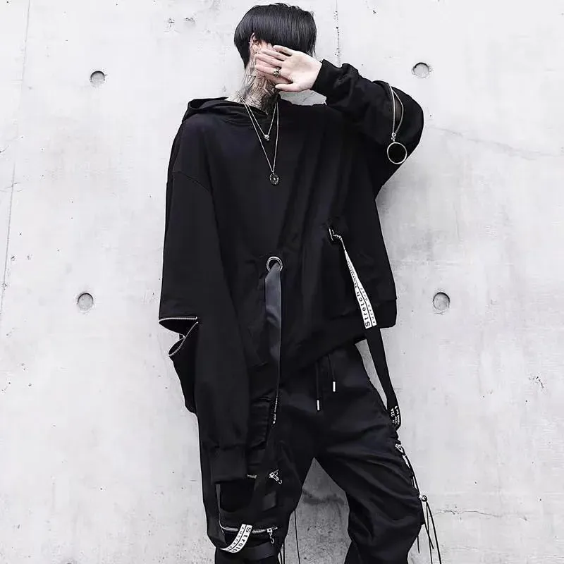 Gothic Techwear Black Hoodie