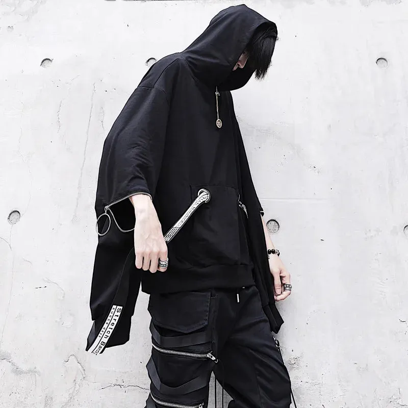 Gothic Techwear Black Hoodie