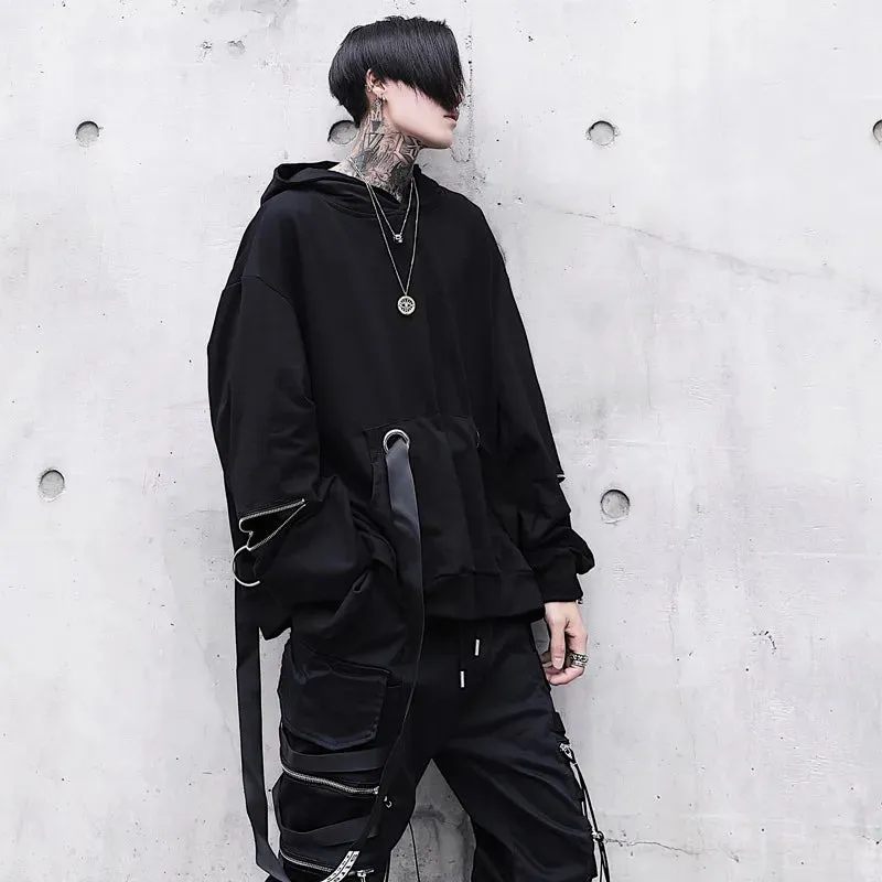 Gothic Techwear Black Hoodie