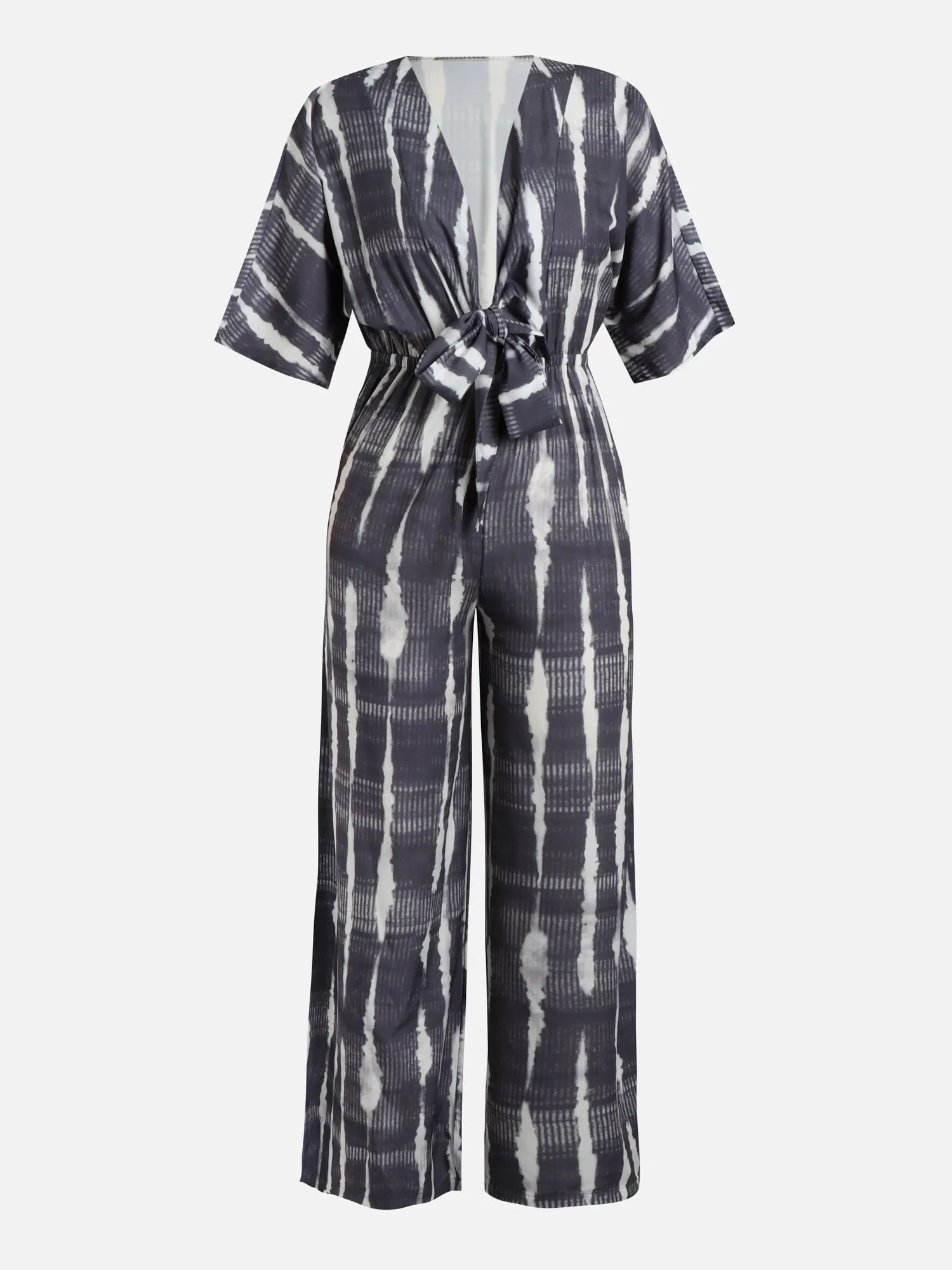 Gray Print Bow Tie Jumpsuit