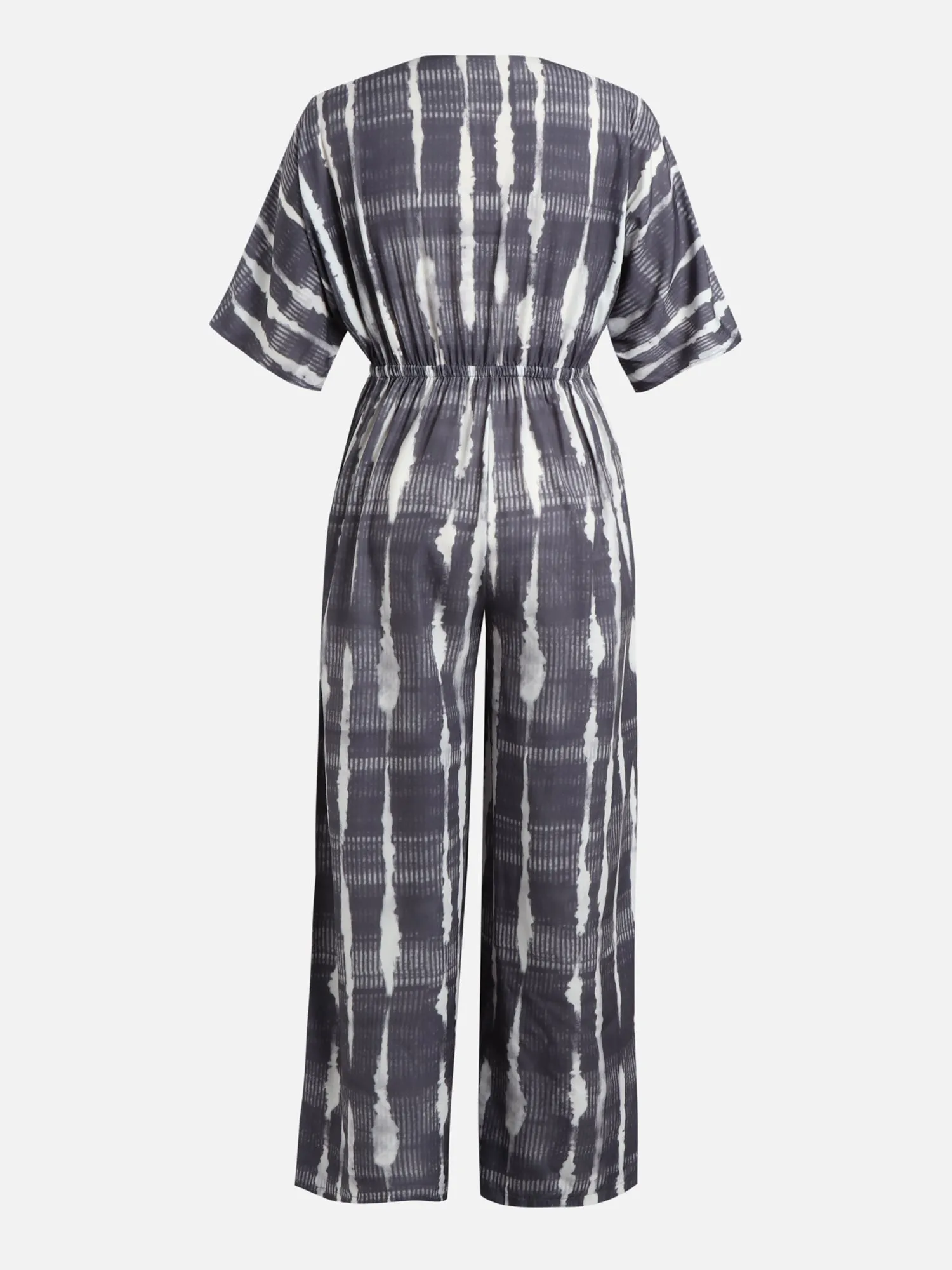 Gray Print Bow Tie Jumpsuit