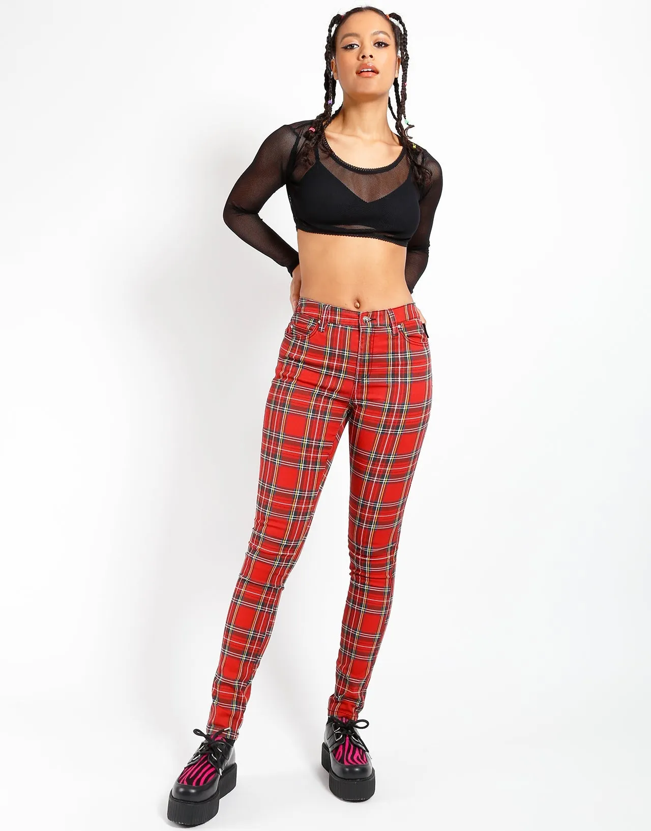 HIGH WAIST T-BACK JEAN RED PLAID