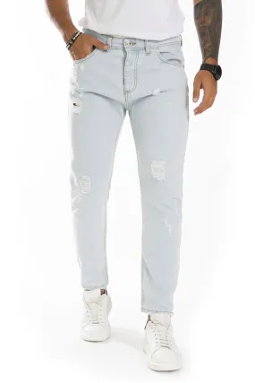 Jeans Uomo Con Abrasioni Lavaggio Old Chiaro Art. JS384