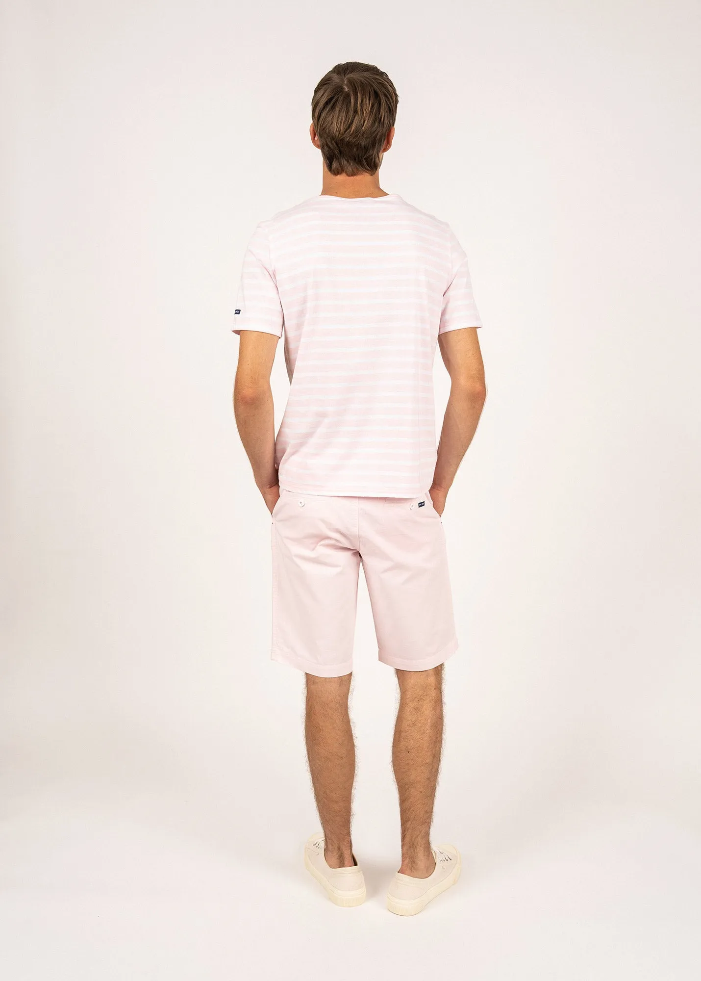 Levant short sleeve striped sailor shirt - regular fit, in light cotton (ROSE DOUX/NEIGE)