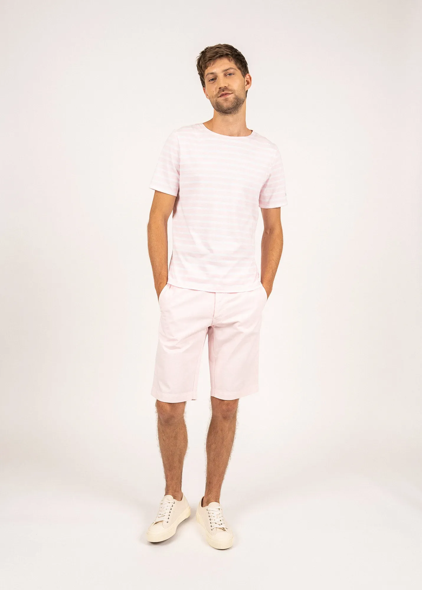 Levant short sleeve striped sailor shirt - regular fit, in light cotton (ROSE DOUX/NEIGE)