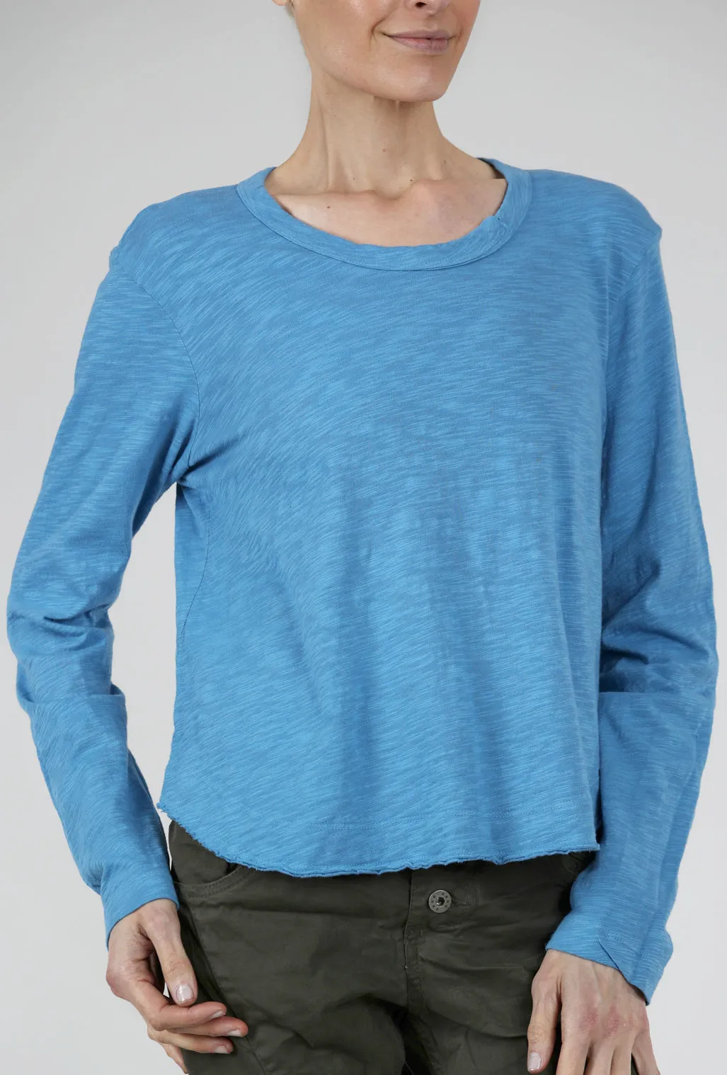 L/S Boxy Shirttail Slub Tee, Blue