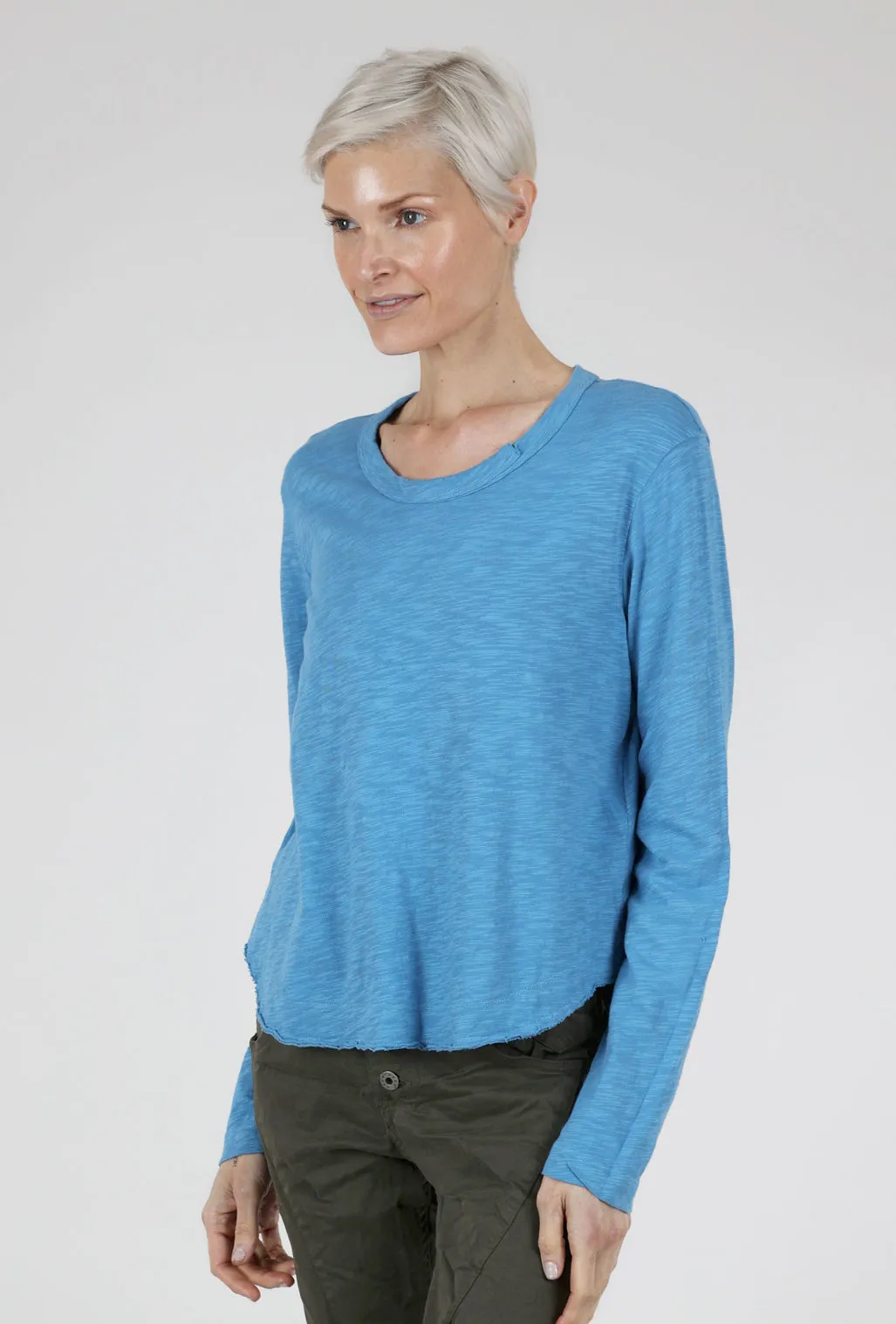 L/S Boxy Shirttail Slub Tee, Blue