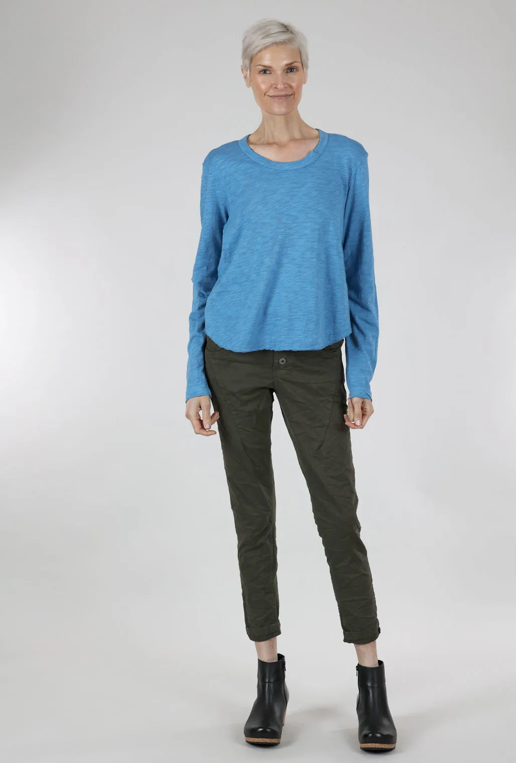 L/S Boxy Shirttail Slub Tee, Blue