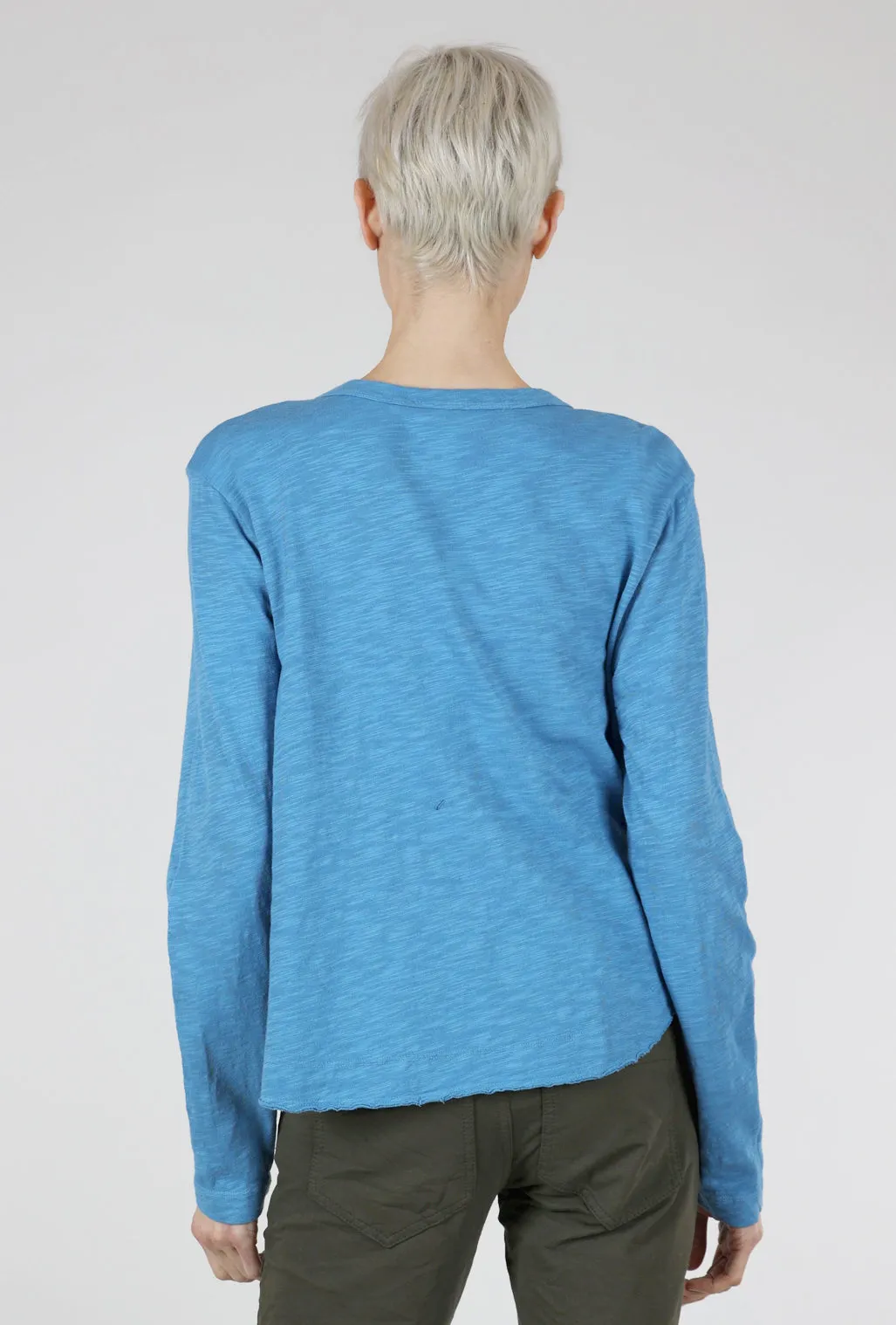 L/S Boxy Shirttail Slub Tee, Blue